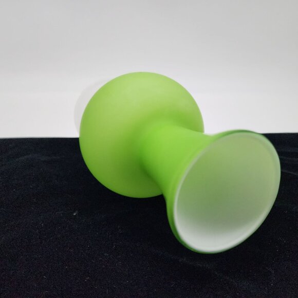 Frosted Satin Cased Green Glass Vase With Flared Neck & Pedestal Base VTG 8.75" - Picture 8 of 10